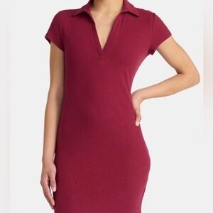 No Boundaries Women Ribed Polo Mini Dress Casual Merlot Short Sleeve XXS (00)
